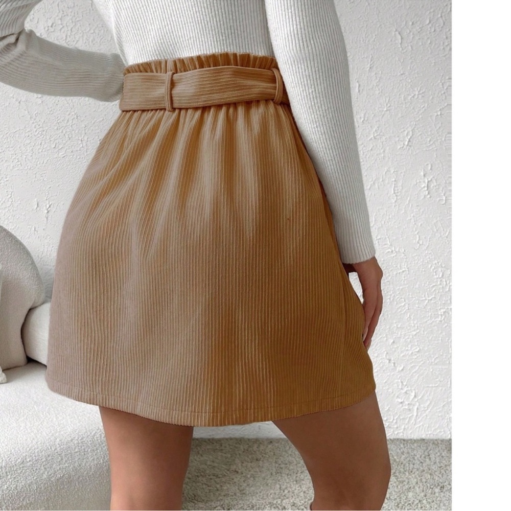 Solid Tan High Waisted Button Detail Corduroy Min… - image 4